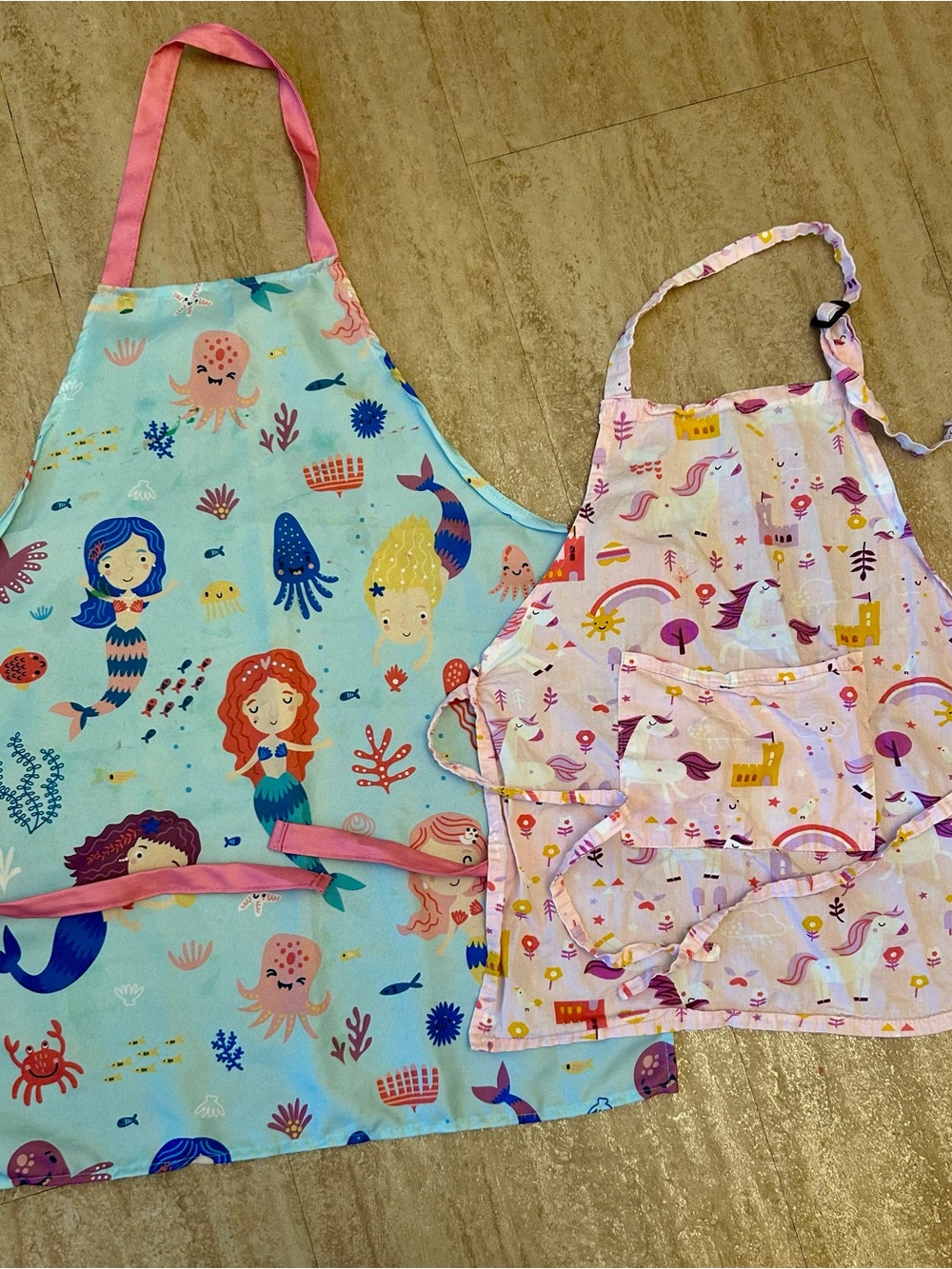 Kids Mermaid & Unicorn Apron Set - Pink and Aqua